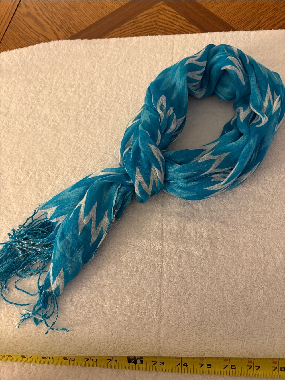 Fashion Nova Teal Zigzag Chevron Fringe Scarf